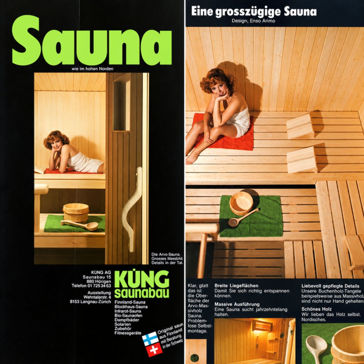Retro Sauna Werbung im Magazin Stil