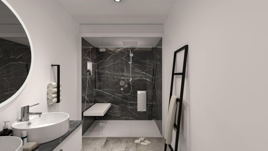 Küng Wellness Dampfdusche Steam Shower Nische Steinoptik min