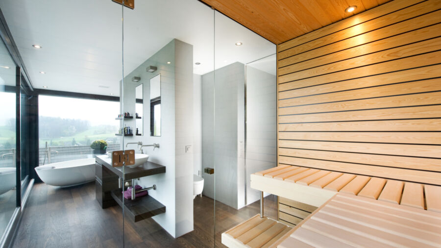 Kueng wellness gefederte liegen holz glasfront